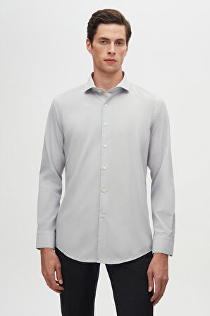 Ds Damat Slim Fit Gri/Beyaz İtalyan Yaka Kolay Ütülenebilir 2'Li Gömlek