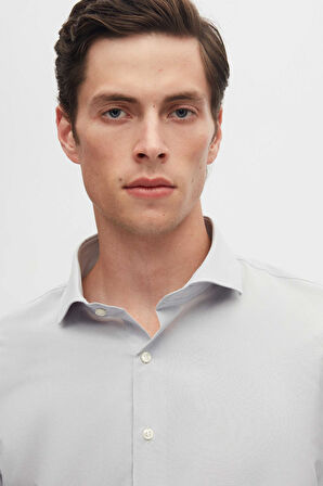 Ds Damat Slim Fit Gri/Beyaz İtalyan Yaka Kolay Ütülenebilir 2'Li Gömlek