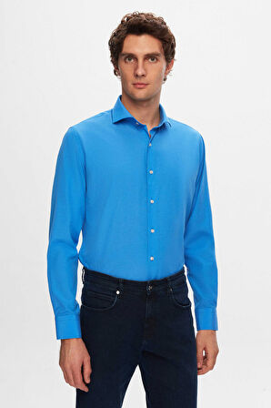 Ds Damat Slim Fit Mavi/Açık Mavi İtalyan Yaka Kolay Ütülenebilir 2'Li Gömlek