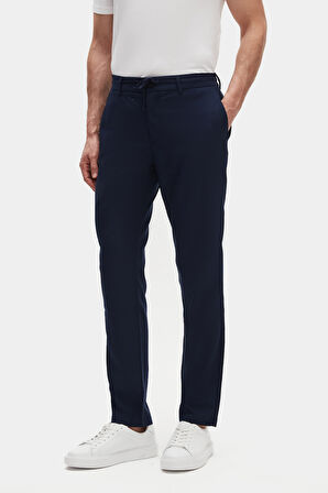 Ds Damat Slim Fit Açık Lacivert Beli Lastikli İpli Fermuarlı Likralı Rahat Jogger Pantolon