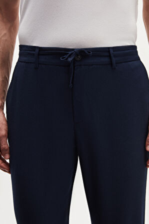 Ds Damat Slim Fit Açık Lacivert Beli Lastikli İpli Fermuarlı Likralı Rahat Jogger Pantolon