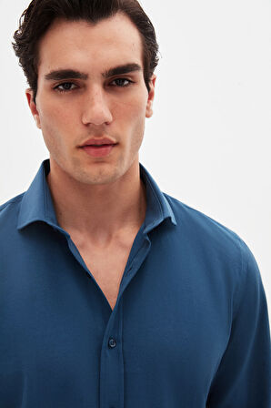 Ds Damat Slim Fit Petrol Yeşili Klasik Kravatlık Uzun Kol Kolay Ütülenebilir Gömlek