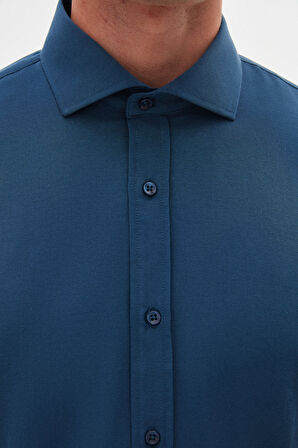 Ds Damat Slim Fit Petrol Yeşili Klasik Kravatlık Uzun Kol Kolay Ütülenebilir Gömlek