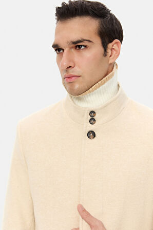 Ds Damat Regular Fit Bej Hakim Yaka Kaşe Kaban