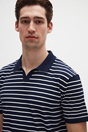 Ds Damat Slim Fit Lacivert Rayon Polo Yaka Fermuarlı Triko T-Shirt 4HF06ORT10005