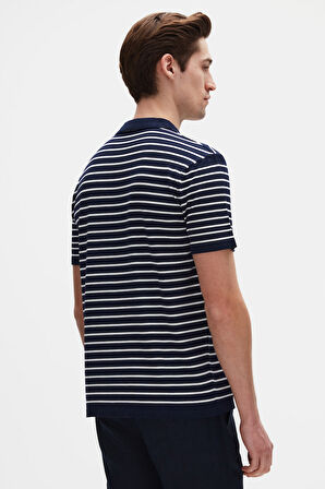 Ds Damat Slim Fit Lacivert Rayon Polo Yaka Fermuarlı Triko T-Shirt 4HF06ORT10005