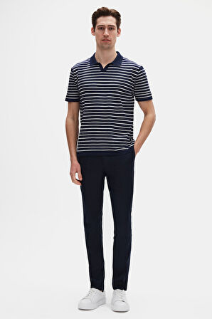 Ds Damat Slim Fit Lacivert Rayon Polo Yaka Fermuarlı Triko T-Shirt 4HF06ORT10005