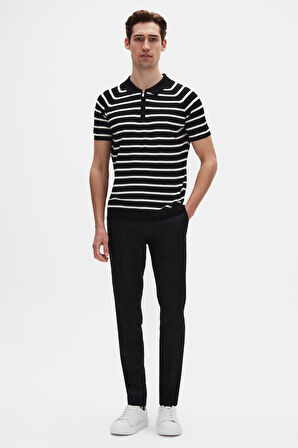 Ds Damat Slim Fit Siyah Rayon Polo Yaka Fermuarlı Triko T-Shirt 4HF06ORT10002