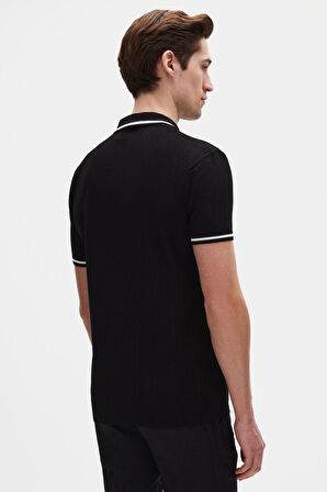 Ds Damat Slim Fit Siyah Rayon Polo Yaka Fermuarlı Triko T-Shirt