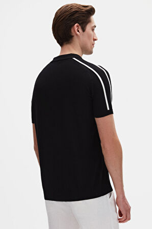 Ds Damat Slim Fit Siyah Rayon Polo Yaka Fermuarlı Triko T-Shirt 4HF06ORT10006