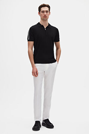 Ds Damat Slim Fit Siyah Rayon Polo Yaka Fermuarlı Triko T-Shirt 4HF06ORT10006