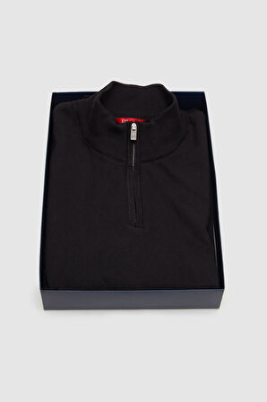 Ds Damat Slim Fit Siyah Yarım Fermuarlı Triko Kazak