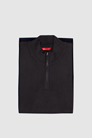 Ds Damat Slim Fit Siyah Yarım Fermuarlı Triko Kazak