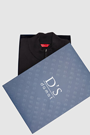 Ds Damat Slim Fit Siyah Yarım Fermuarlı Triko Kazak
