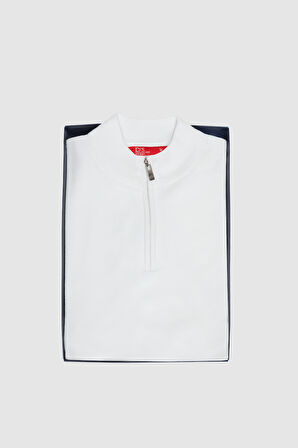 Ds Damat Slim Fit Ekru Yarım Fermuarlı Triko Kazak