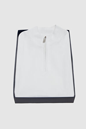 Ds Damat Slim Fit Ekru Yarım Fermuarlı Triko Kazak