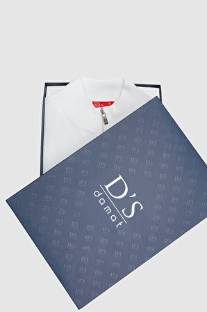 Ds Damat Slim Fit Ekru Yarım Fermuarlı Triko Kazak