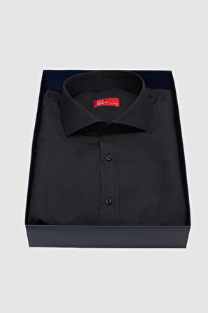 Ds Damat Slim Fit Siyah İtalyan Yaka Dar Kesim Klasik Kravatlık Uzun Kol Kolay Ütülenebilir Gömlek