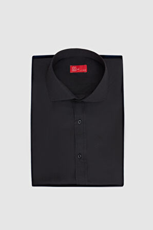 Ds Damat Slim Fit Siyah İtalyan Yaka Dar Kesim Klasik Kravatlık Uzun Kol Kolay Ütülenebilir Gömlek