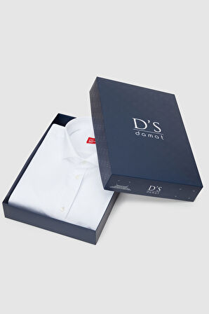Ds Damat Slim Fit Beyaz İtalyan Yaka Dar Kesim Klasik Kravatlık Uzun Kol Kolay Ütülenebilir Gömlek