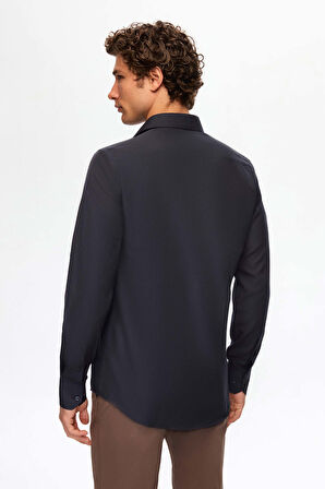 D'S Damat Ds Damat Slim Fit Lacivert Italyan Yaka Dar Kesim Klasik Kravatlık  Uzun Kollu Kolay Ütülenebilir Nefes Alan 2'li Gömlek 2HF02ORTBN86