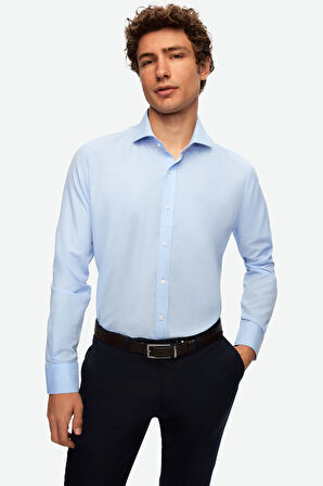 Ds Damat Slim Fit Açık Mavi İtalyan Yaka Dar Kesim Klasik Kravatlık  Uzun Kollu Kolay Ütülenebilir Nefes Alan 2'Li Gömlek