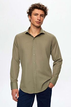 Ds Damat Slim Fit Siyah/Haki İtalyan Yaka Kolay Ütülenebilir 2'Li Gömlek