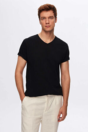 Ds Damat Slim Fit Siyah 3'Lü Set V Yaka T-Shirt