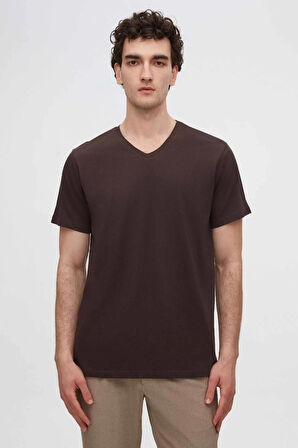 Ds Damat Slim Fit Kahve/Bej/Beyaz 3'Lü Set V Yaka T-Shirt
