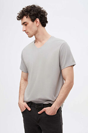 Ds Damat Slim Fit Siyah/Gri/Beyaz 3'Lü Set V Yaka T-Shirt