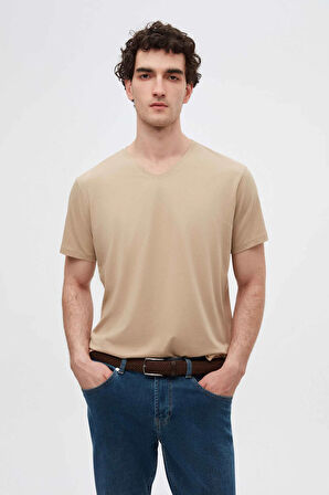 Ds Damat Slim Fit Haki/Bej/Beyaz 3'Lü Set V Yaka T-Shirt