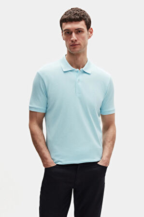 Ds Damat Regular Fit Açık Turkuaz/Kayısı/Gri Pike Dokulu %100 Pamuk Polo Yaka T-Shirt