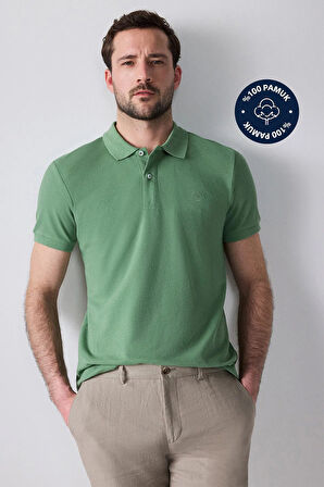 Ds Damat Slim Fit Yeşil Kutulu Polo Yaka T-Shirt