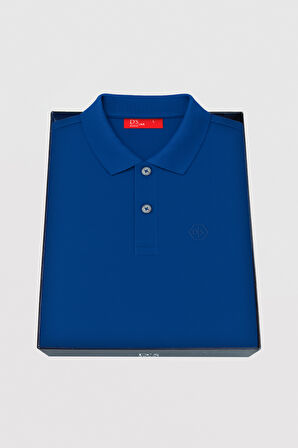 Ds Damat Slim Fit Saks Mavi Kutulu Polo Yaka T-Shirt