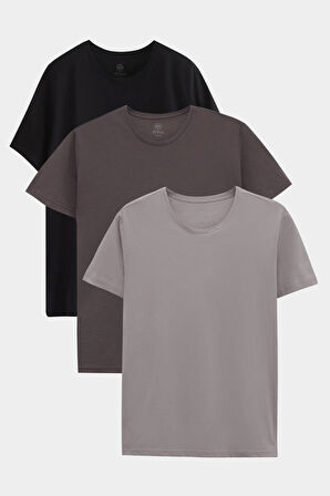 Ds Damat Slim Fit Siyah/antrasit/gri 3'lü T-Shirt 4HC14ORTBN533
