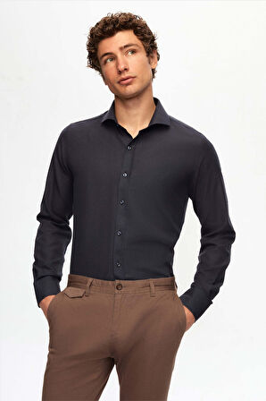 Ds Damat Slim Fit Lacivert/kahverengi Italyan Yaka Kolay Ütülenebilir 2'li Gömlek 2HF02ORTBN86