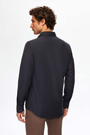 Ds Damat Slim Fit Lacivert/kahverengi Italyan Yaka Kolay Ütülenebilir 2'li Gömlek 2HF02ORTBN86