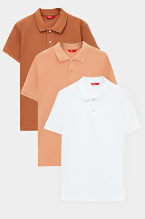 Ds Damat Regular Fit Tütün/kayısı/beyaz Pike Dokulu %100 Pamuk Polo Yaka T-Shirt 6HC14ORTBN510