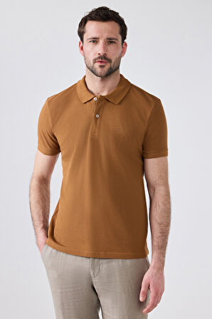 Ds Damat Regular Fit Tütün/kayısı/beyaz Pike Dokulu %100 Pamuk Polo Yaka T-Shirt 6HC14ORTBN510