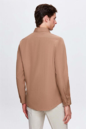 Ds Damat Slim Fit Kahverengi/Beyaz İtalyan Yaka Kolay Ütülenebilir 2'Li Gömlek