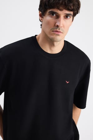 Ds Damat Comfort Fit Siyah Bisiklet Yaka Viskonlu Tişört
