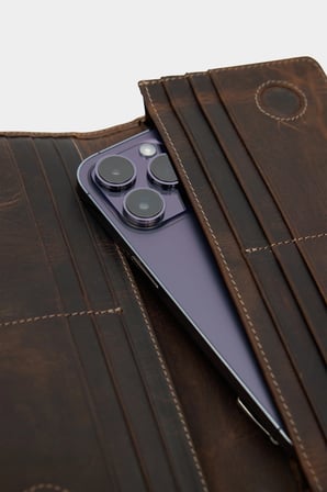Ds Damat Kahverengi %100 Hakiki Deri Telefon Bölmeli Uzun Cüzdan