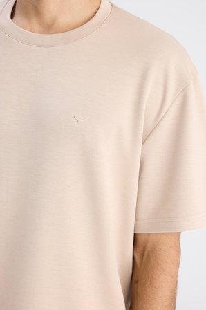 Ds Damat Comfort Fit Bej Bisiklet Yaka Viskonlu Tişört