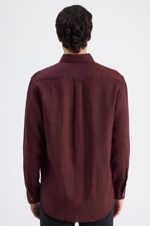 Ds Damat Comfort Bordo Flamlı Pamuk-Keten Yazlık Gömlek