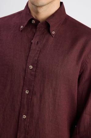 Ds Damat Comfort Bordo Flamlı Pamuk-Keten Yazlık Gömlek