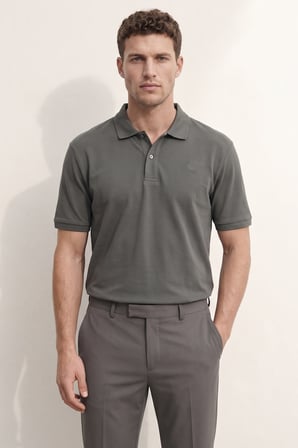 Ds Damat Regular Fit Füme %100 Pamuklu Uzun Ömürlü Kıvrılmaz Polo Yaka Nakışlı T-Shirt