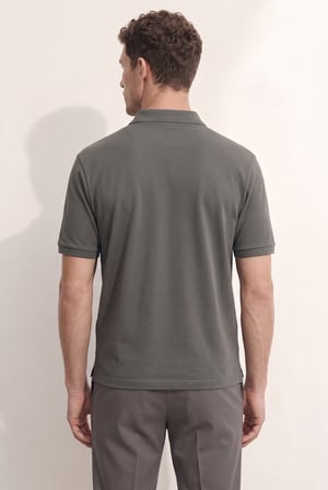 Ds Damat Regular Fit Füme %100 Pamuklu Uzun Ömürlü Kıvrılmaz Polo Yaka Nakışlı T-Shirt