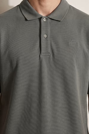 Ds Damat Regular Fit Füme %100 Pamuklu Uzun Ömürlü Kıvrılmaz Polo Yaka Nakışlı T-Shirt