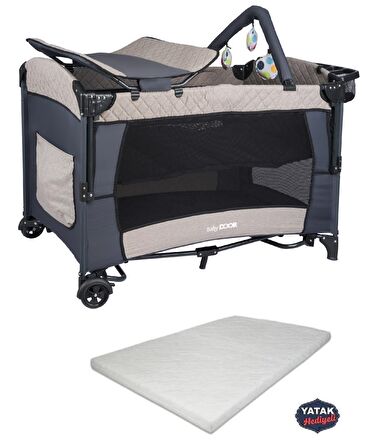 BabyDOOR Mia Comfort Anne Yanı Park Yatak Oyun Parkı 70x110 +Yatak Bej