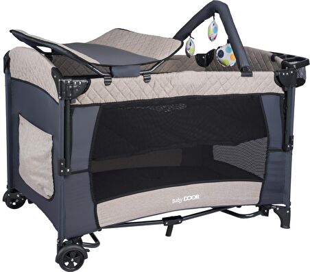 BabyDOOR Mia Comfort Anne Yanı Park Yatak Oyun Parkı 70x110 +Yatak Bej